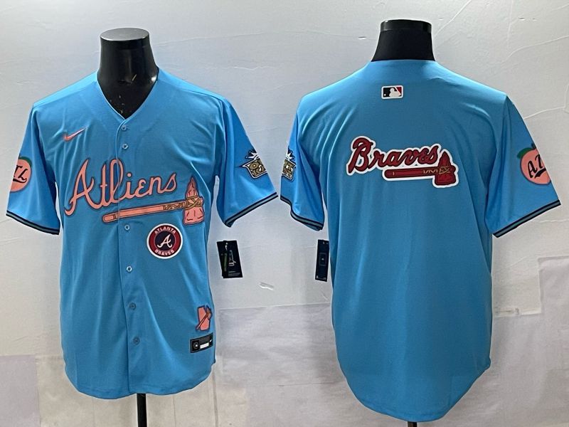 Men Atlanta Braves Nike Blank Light blue 5th generation Joint Name 2025 MLB Jersey 010->atlanta braves->MLB Jersey